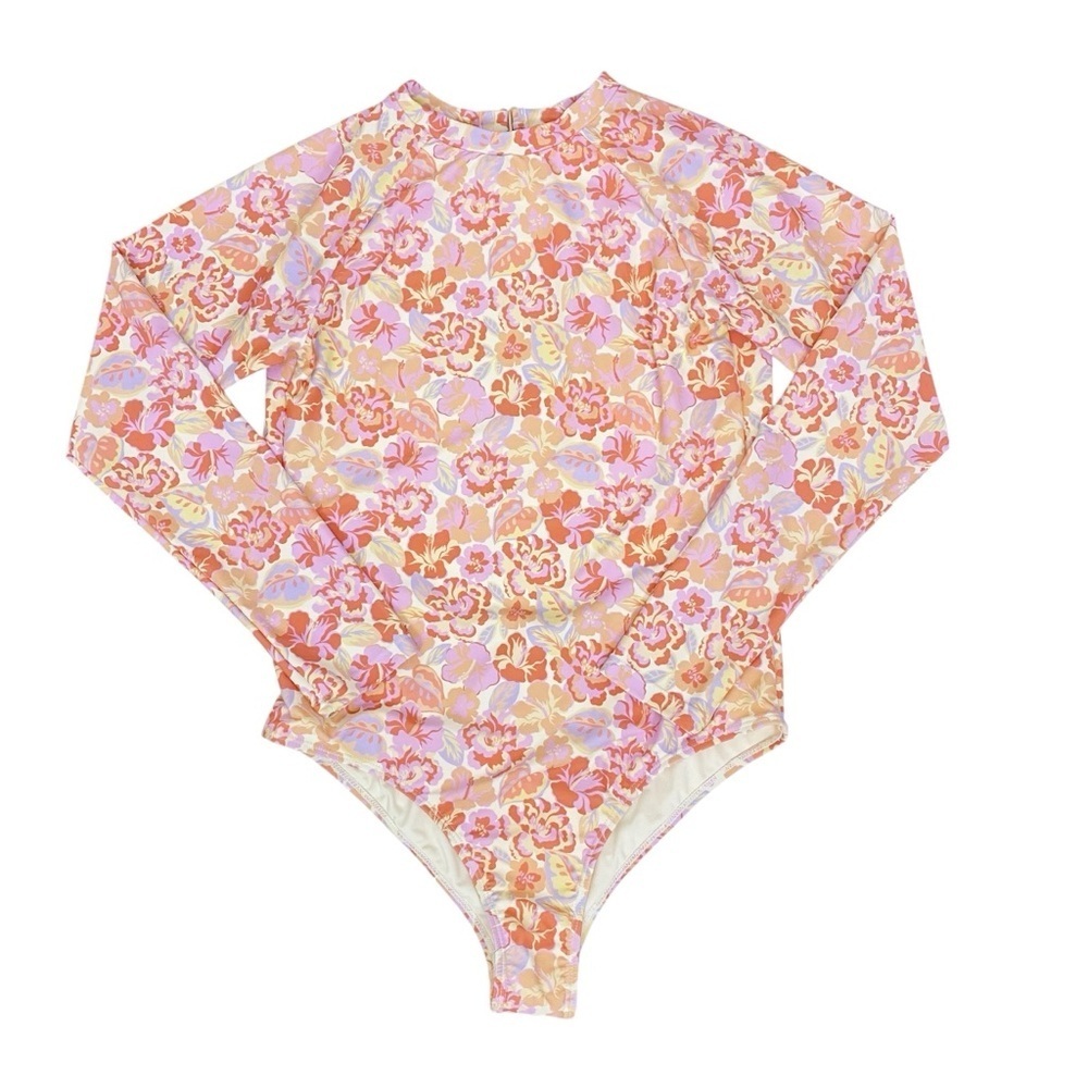 Rusty Surf Paddlesuit Long Sleeve Floral Open Back One-Piece Swimsuit Large